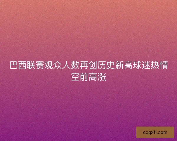 巴西联赛观众人数再创历史新高球迷热情空前高涨